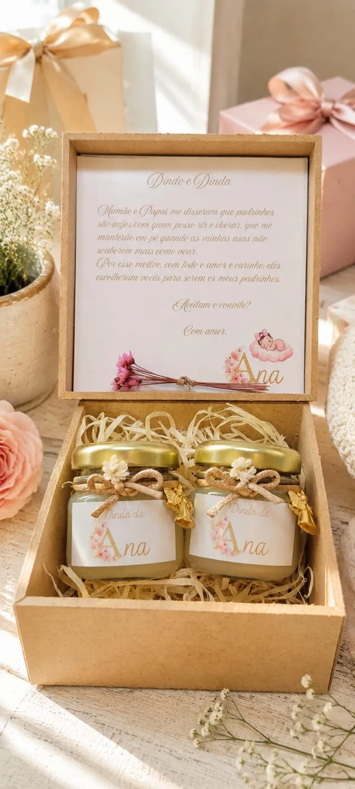 Convite em caixa MDF com 2 velas e terço