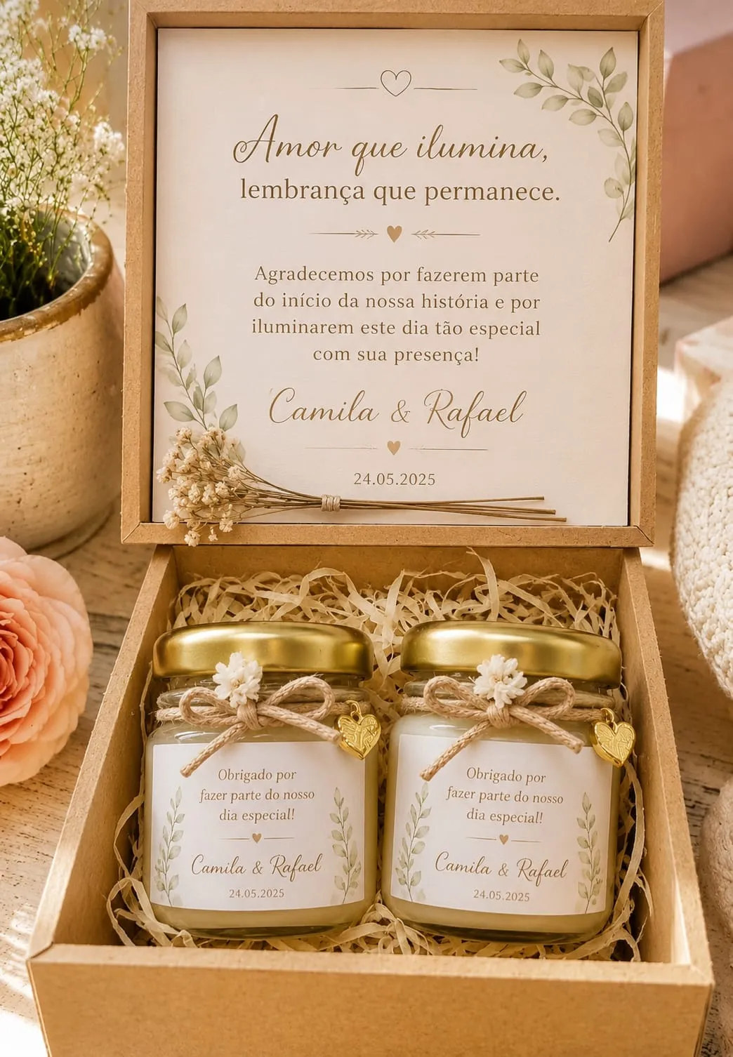 Convite em caixa MDF com 2 velas e terço, foto 5