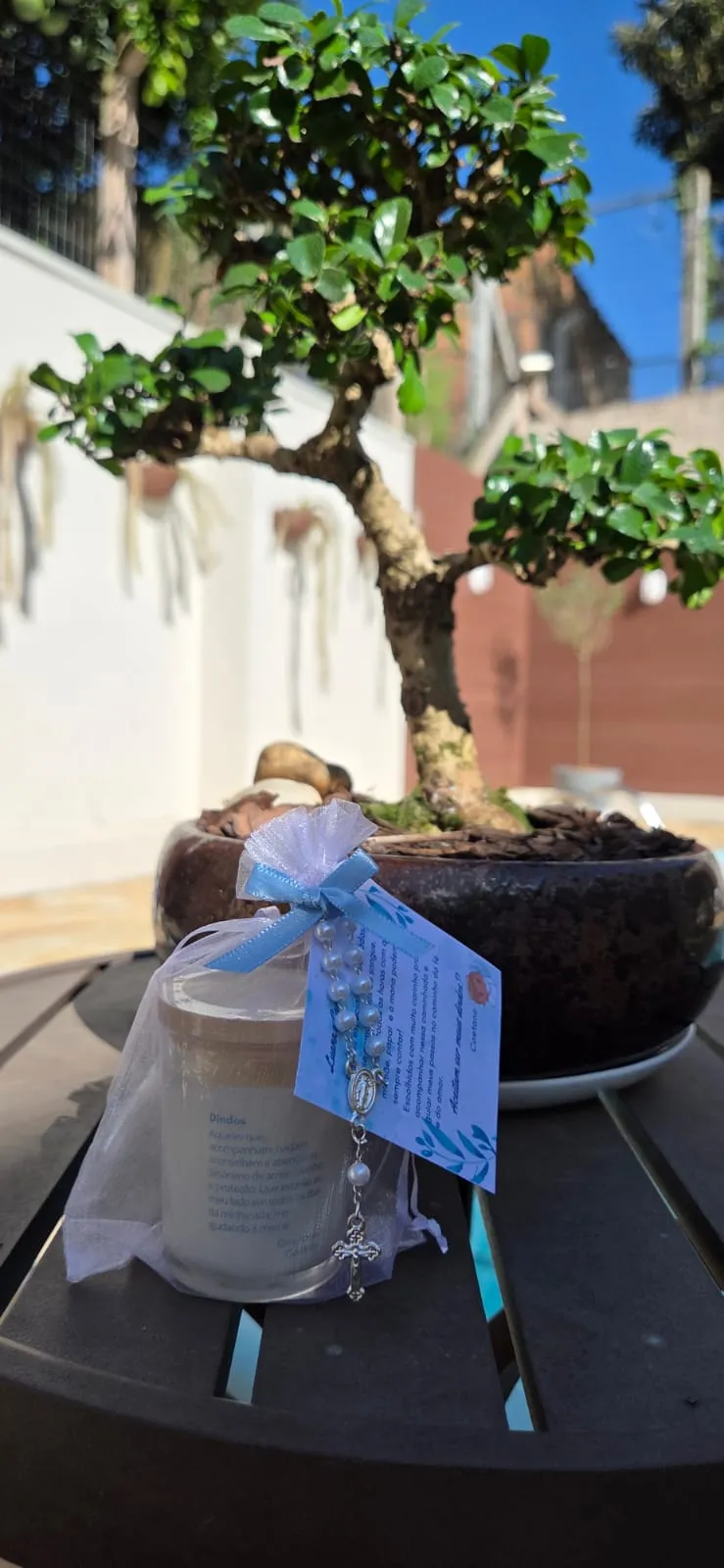 Vela 60 g com card, organza e terço, foto 2