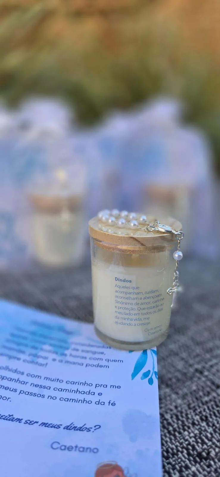 Vela 60 g com card, organza e terço, foto 4