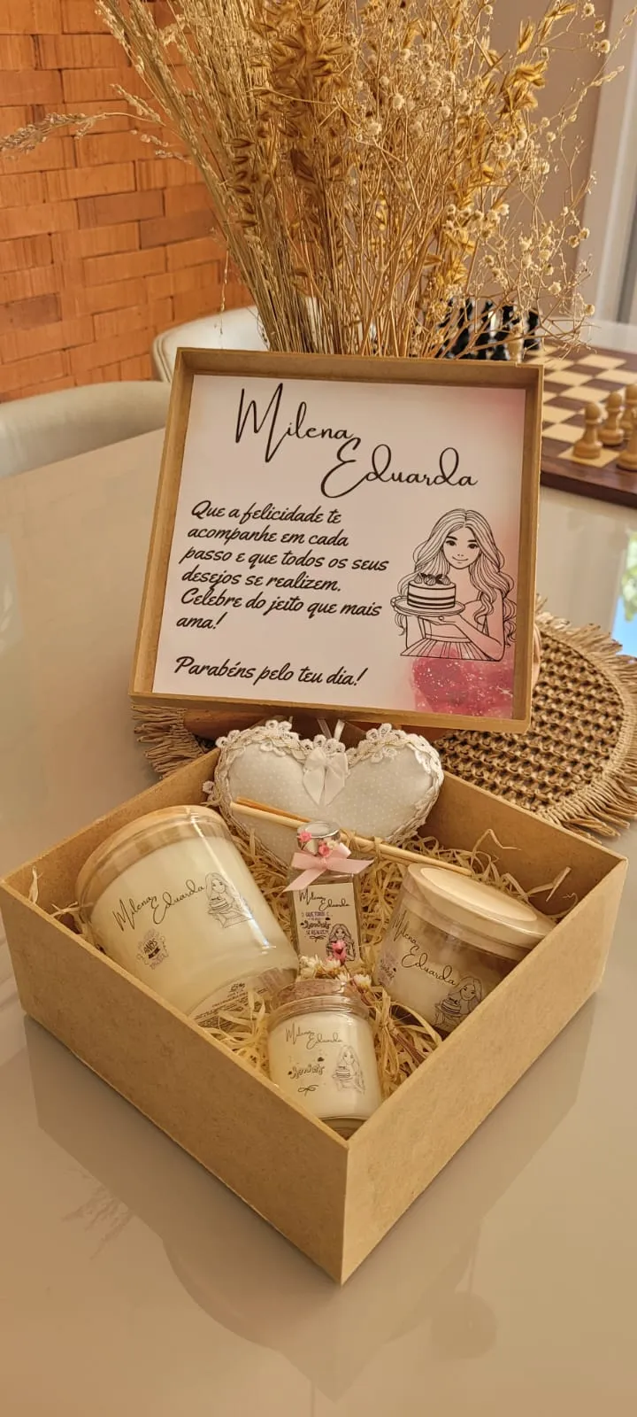 Box MDF com 2 velas, difusor e coração, foto 4